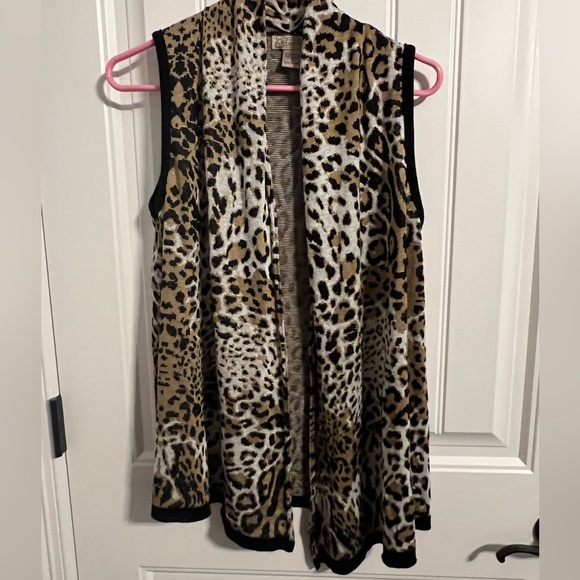 #1988. Art and Soul Leopard Print Mid-Thigh Open Vest. Size S - Picture 1 of 7